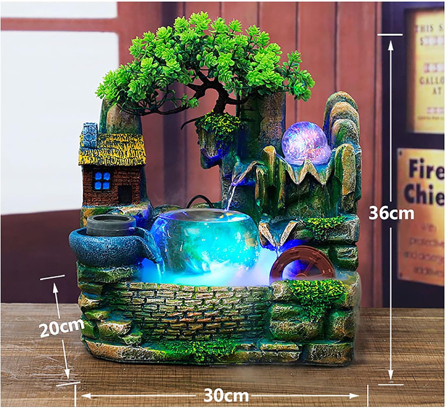 Tabletop Water Fountain with LED Lighting and Crystal Ball