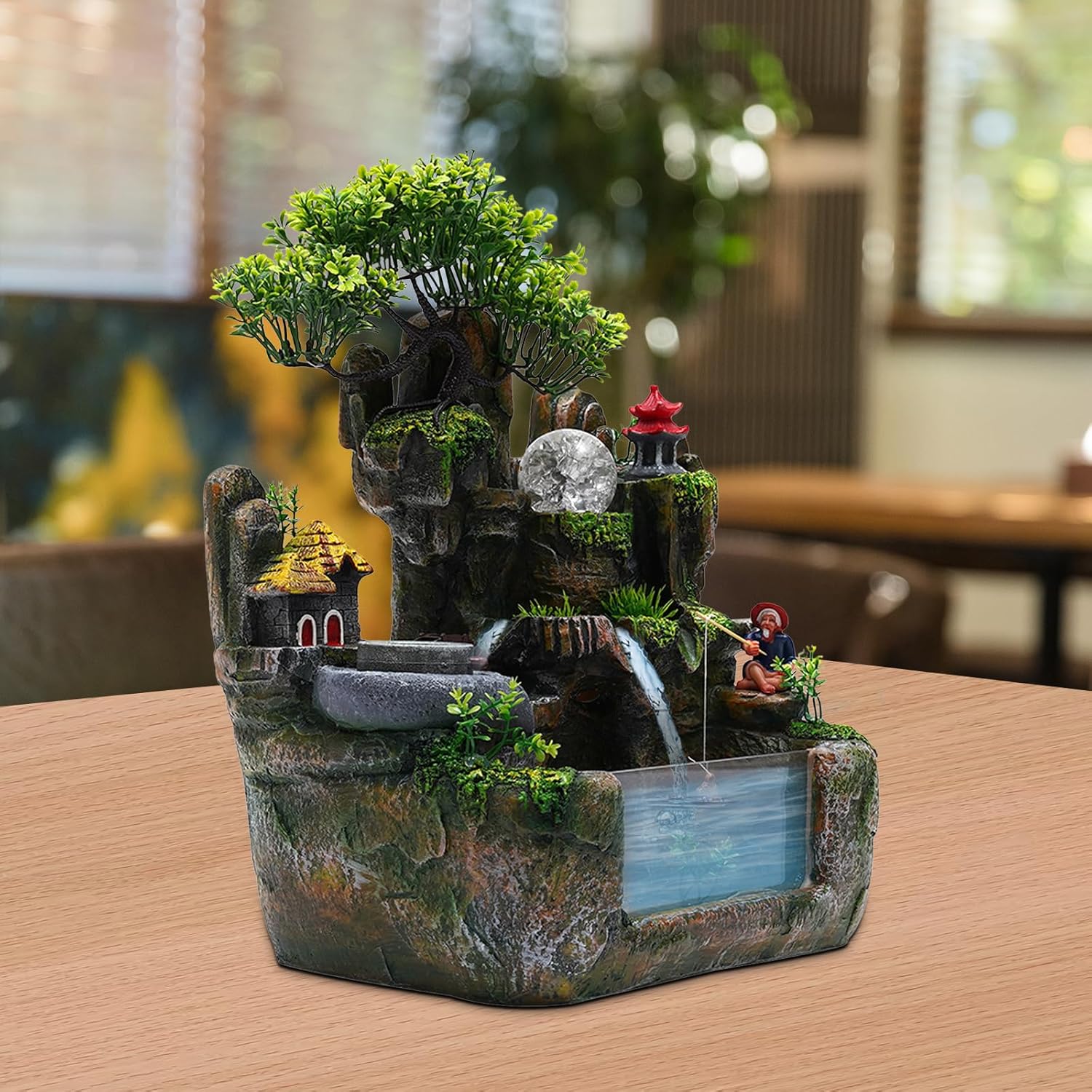 Tabletop Fountain Ornament with LED Lights and Fish Tank