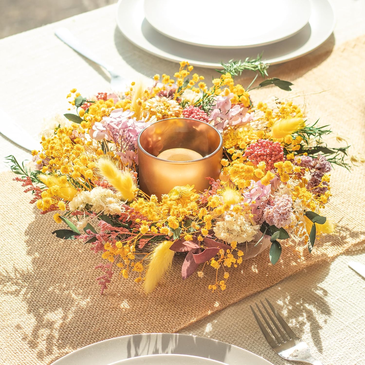KI Store Natural Dried Flowers Wreath 10 Inch Table Centerpiece