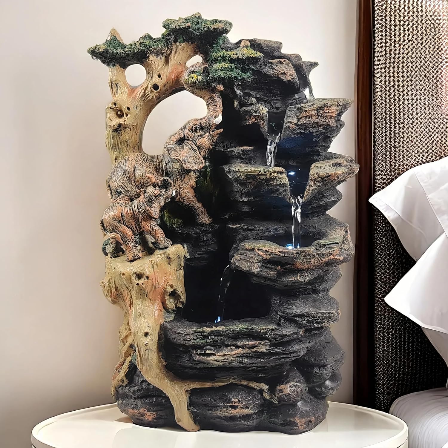 LithosKryos Water Fountain with Elephant Sculpture LED Light